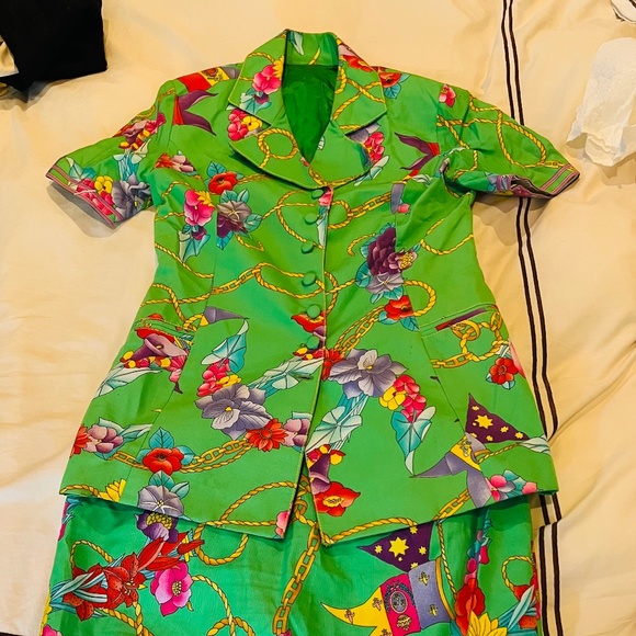 Leonard Paris Other - INSANE Leonard Paris vintage bamboo green short-sleeved skirt suit size 6